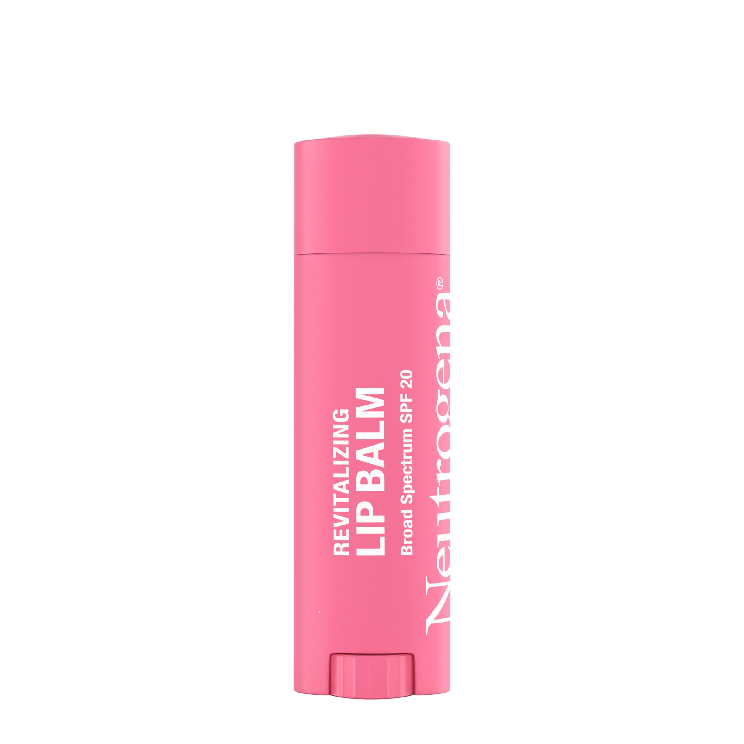 Closeup of Neutrogena Revitalizing Tinted Lip Balm application shows smooth texture and rosier lips with SPF 20.