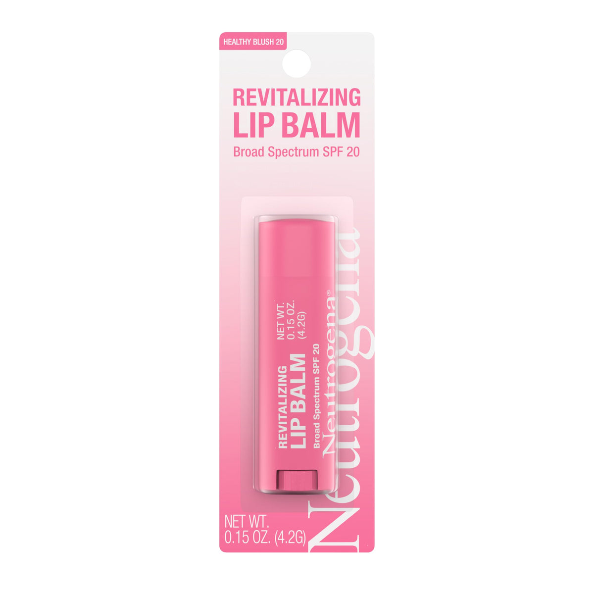 Neutrogena Revitalizing Tinted Lip Balm SPF 20 swatch in Healthy Blush 20 provides gentle color and hydration.