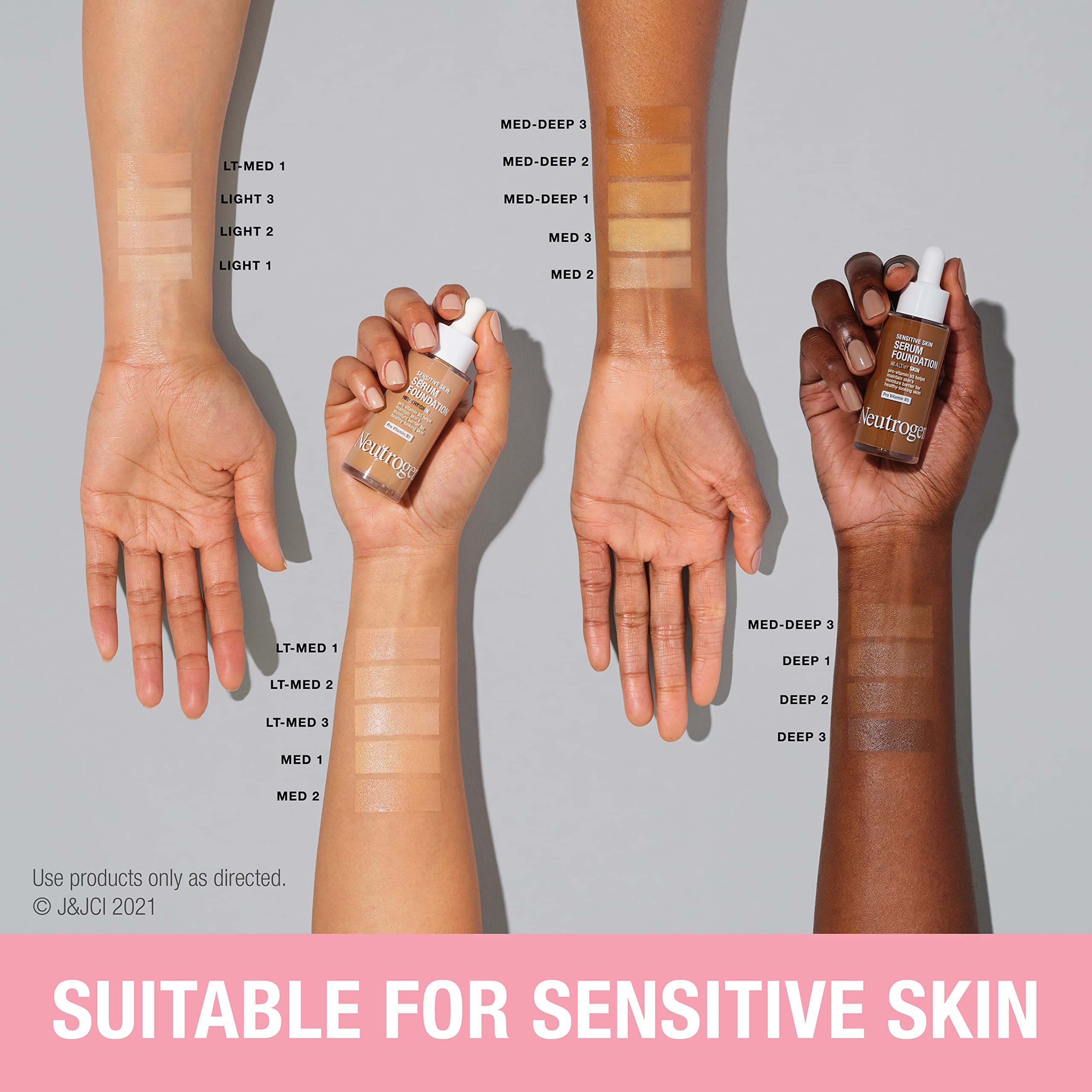 Neutrogena Healthy Skin Serum Foundation aplicación con textura sutil para piel sensible.