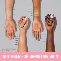 Neutrogena Healthy Skin Serum Foundation aplicación con textura sutil para piel sensible.