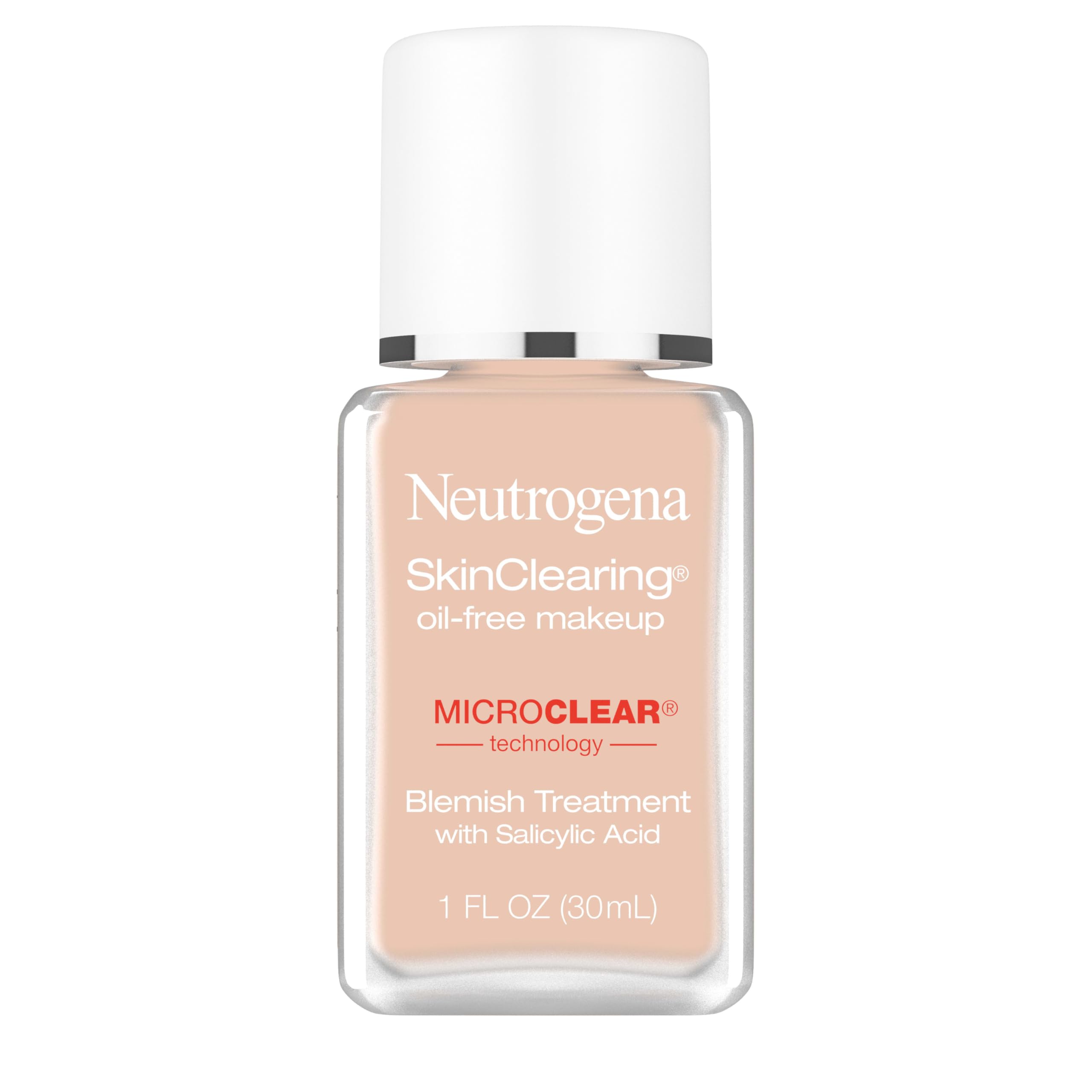 Base de maquillaje Neutrogena SkinClearing, textura ligera para piel propensa al acné.
