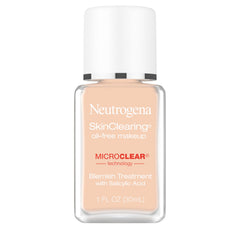 Neutrogena SkinClearing Foundation Nude40, bote, cobertura natural y suave para piel propensa al acné.