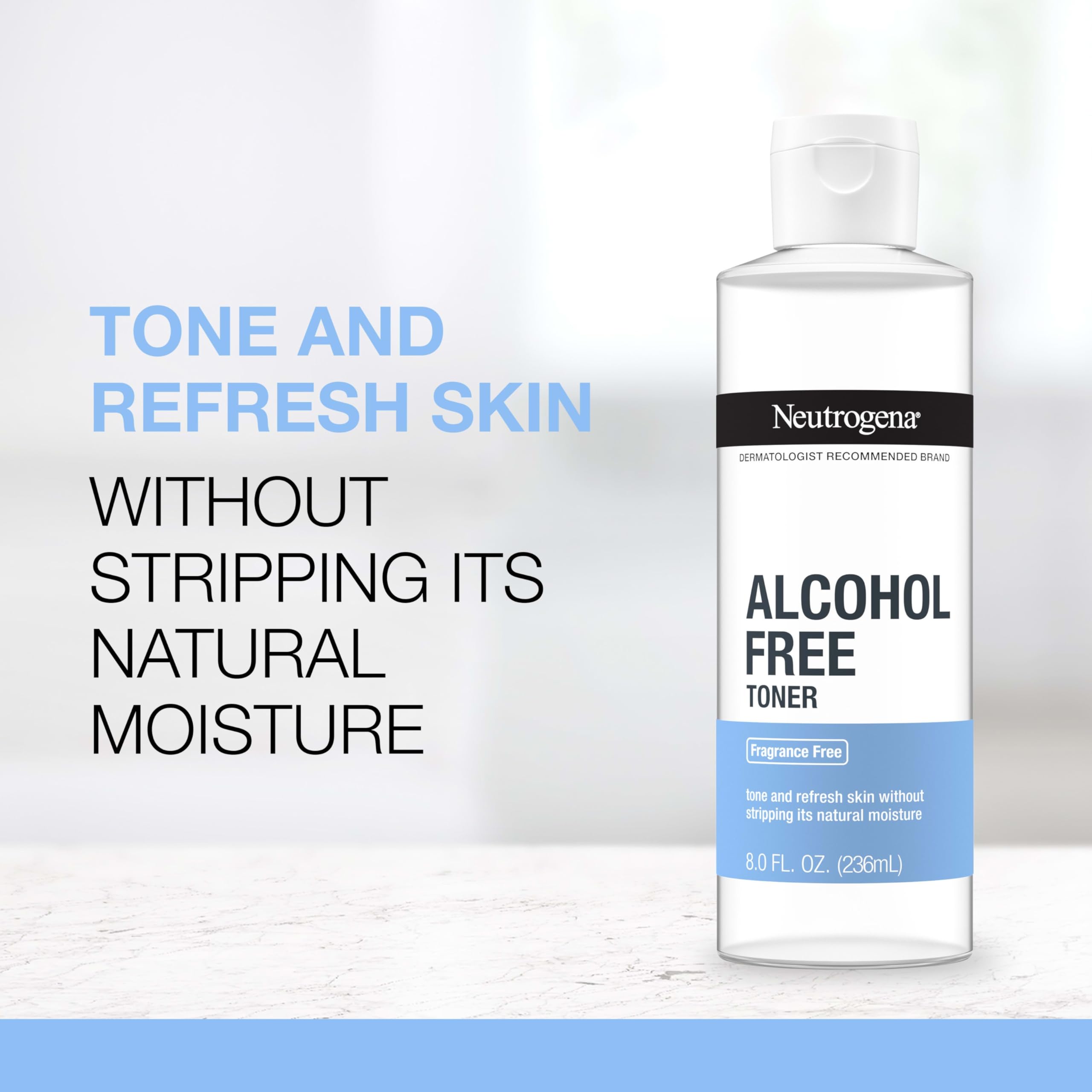 Neutrogena Toner bottle with cotton pad for gentle makeup removal.