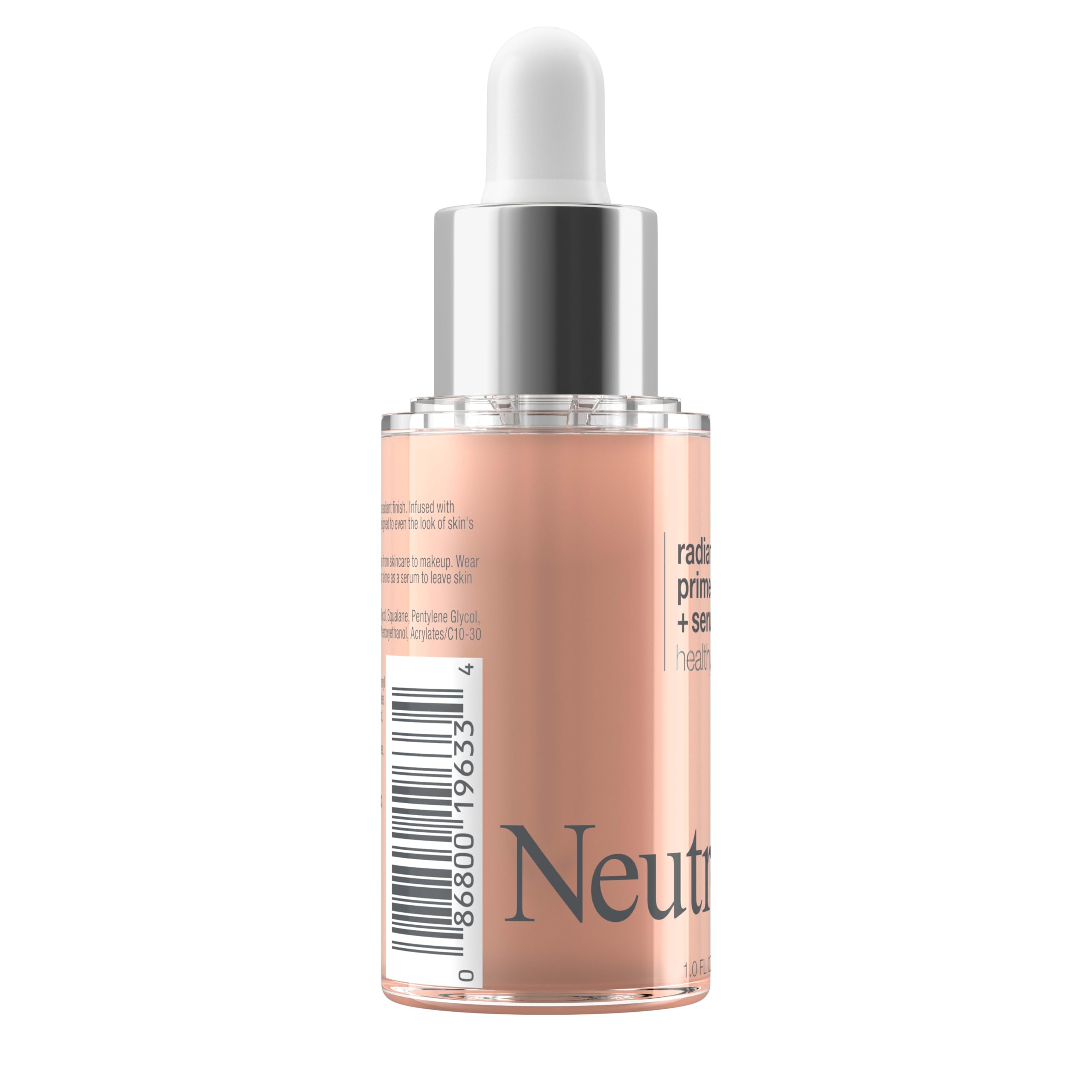 Neutrogena Healthy Skin Radiant Booster Primer & Serum, péptidos y perlas para luminosidad suave.