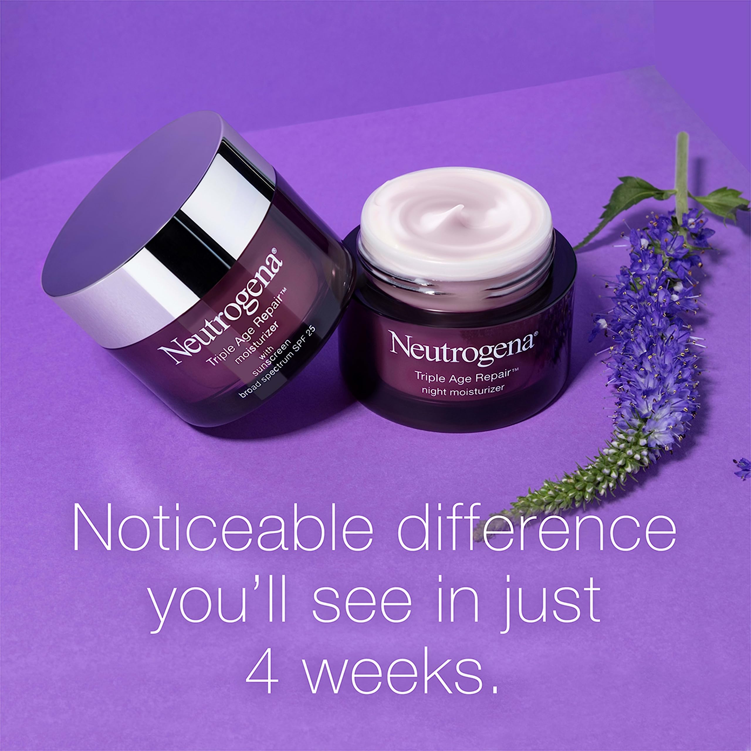 Neutrogena Triple Age Repair aplicación en manos suaves, hidratación para rostro y cuello.