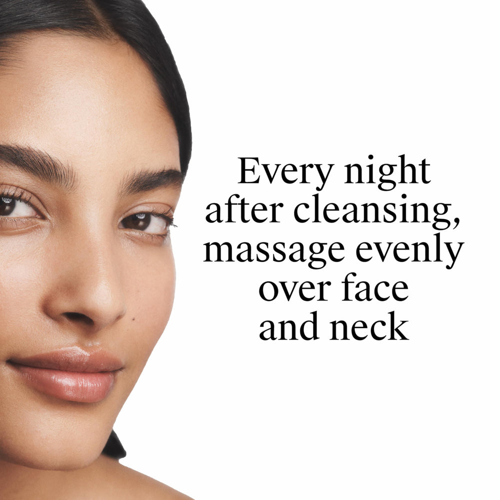 Neck and jawline area treated with night cream.