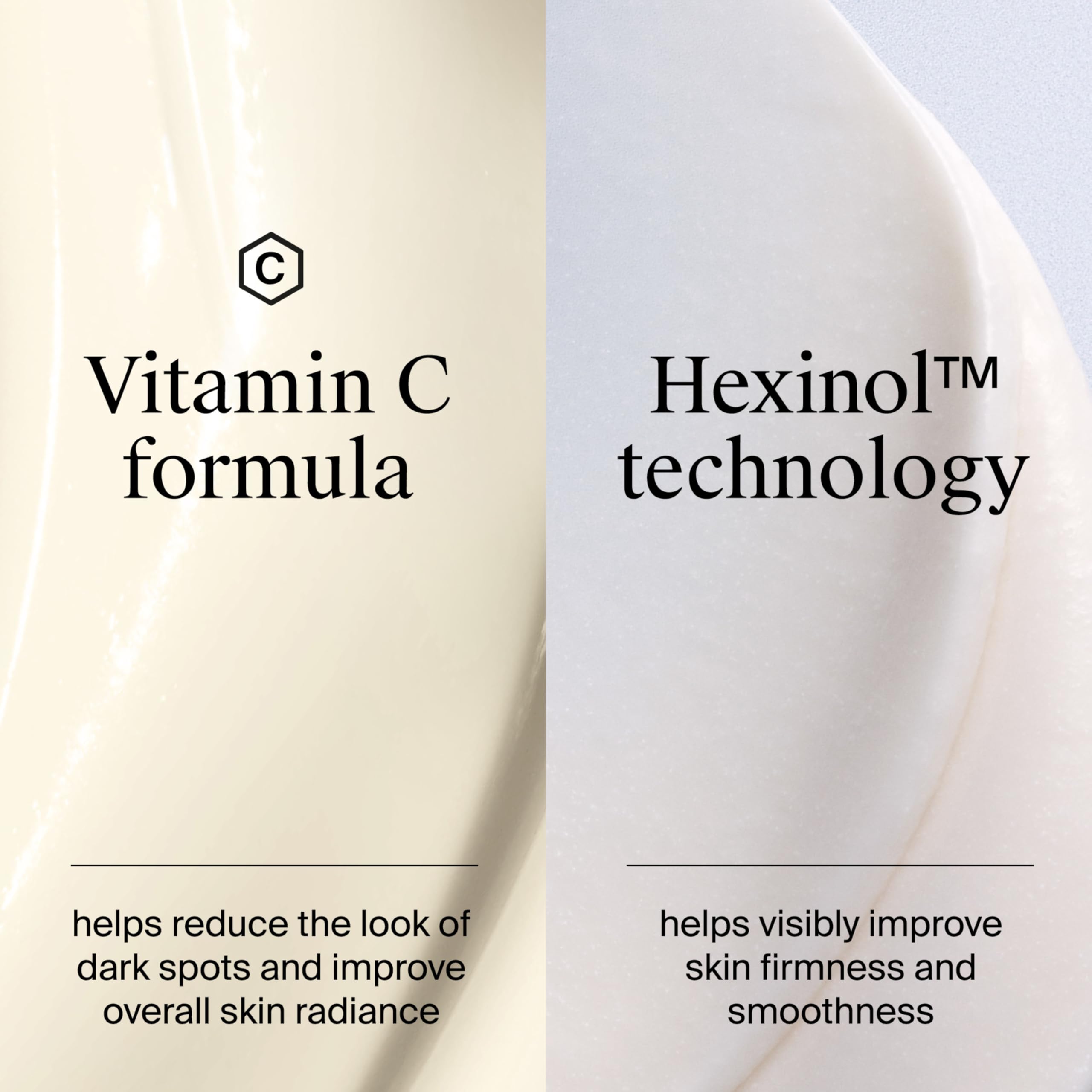Texture close-up shows creamy formula with shea butter and glycerin.