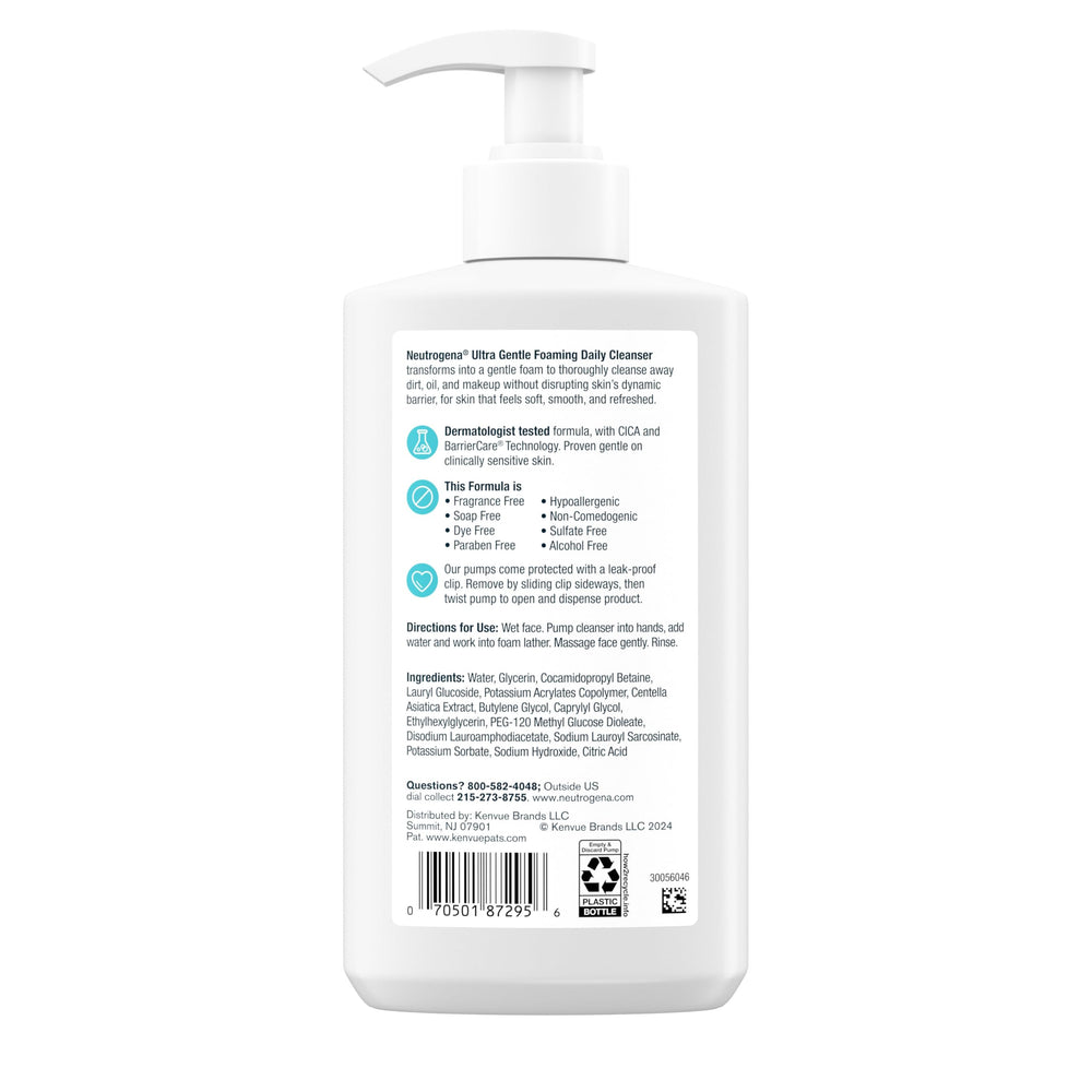 Bathroom vanity display featuring Neutrogena Ultra Gentle bottle for sensitive skin care.