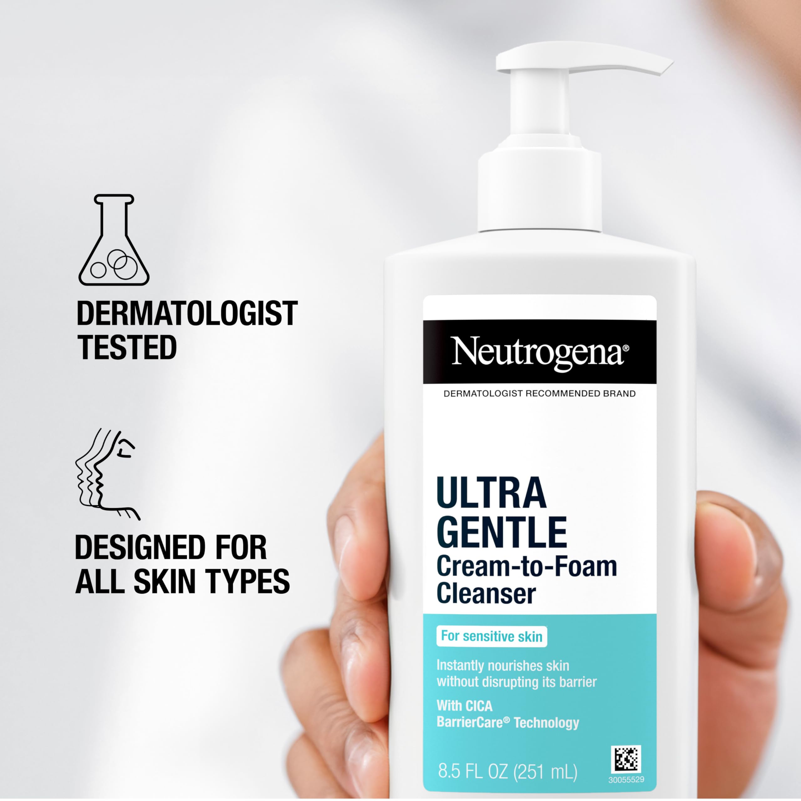 Dry skin scenario with Neutrogena Ultra Gentle bottle on shelf.