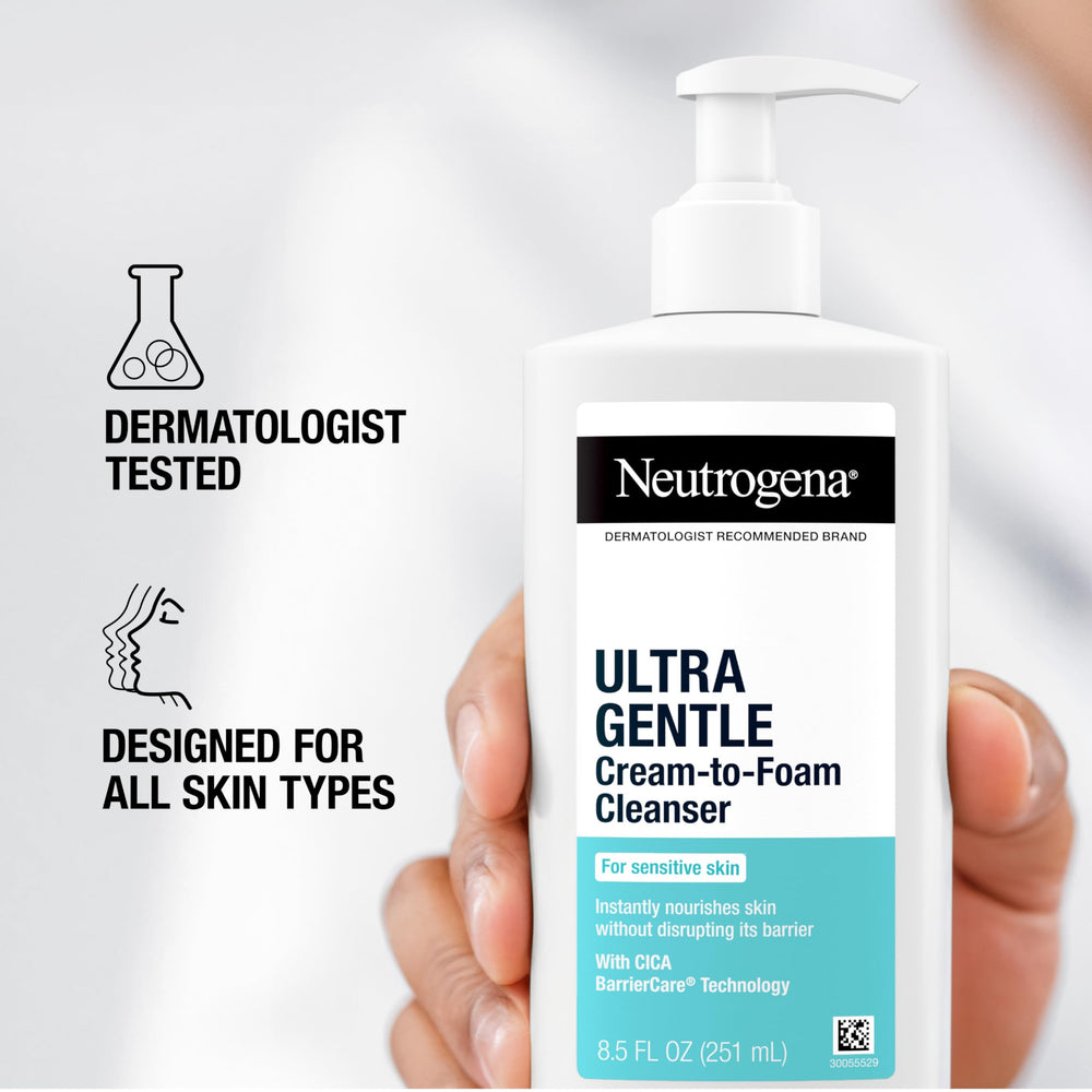 Dry skin scenario with Neutrogena Ultra Gentle bottle on shelf.