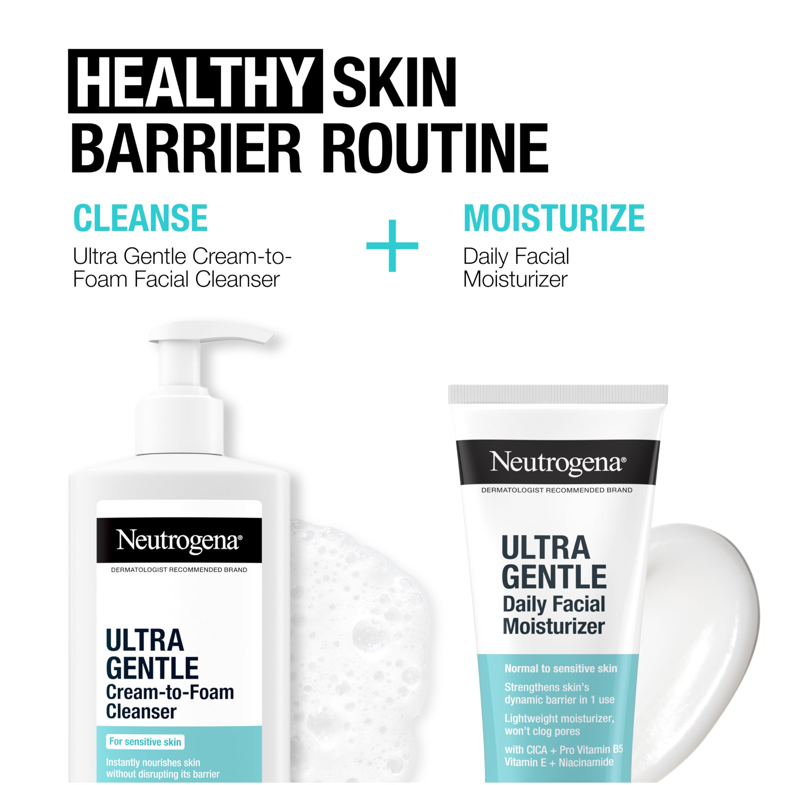 Makeup removal moment using Neutrogena Ultra Gentle cleanser on cotton pad.