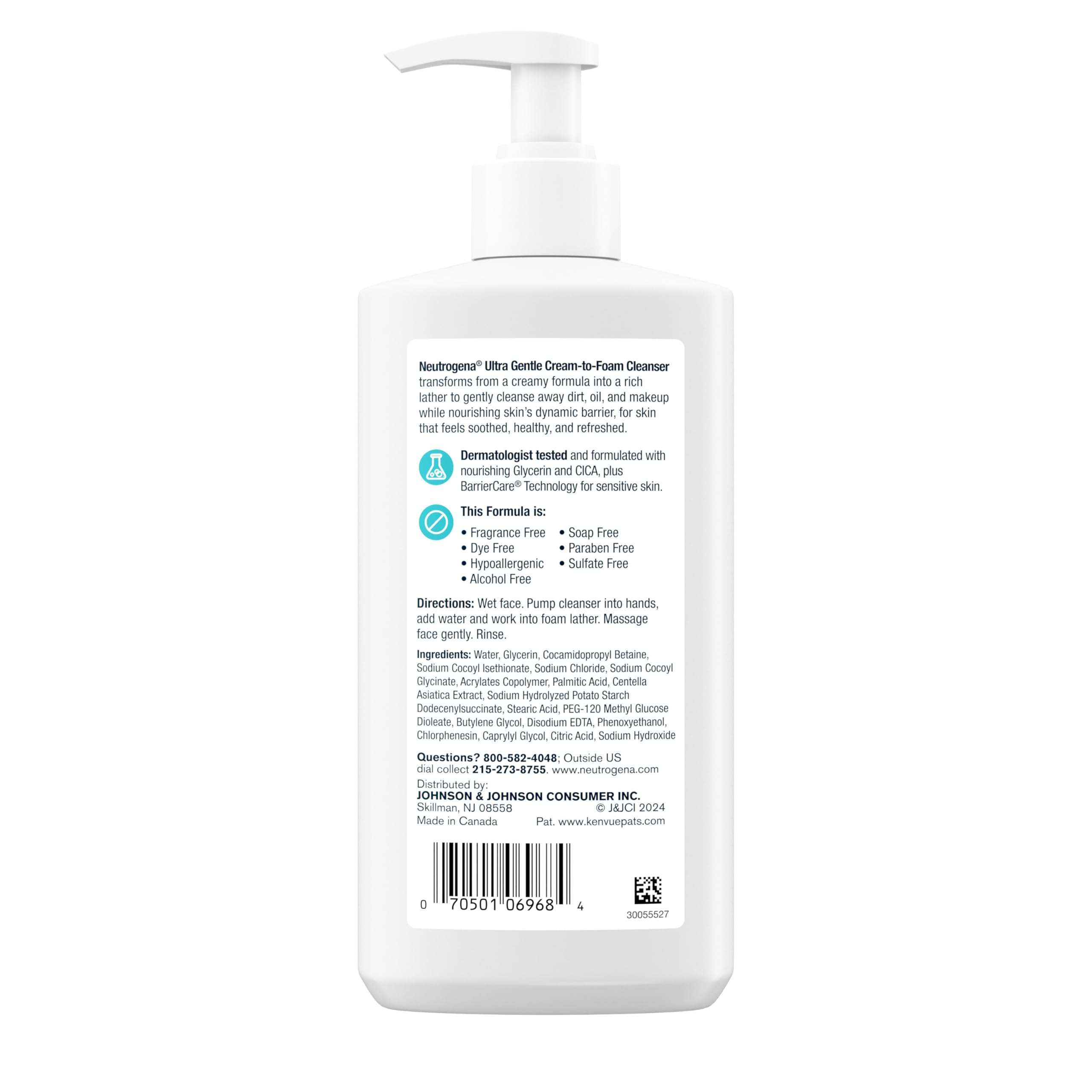 Packaging shot of Neutrogena Ultra Gentle cream-to-foam cleanser.