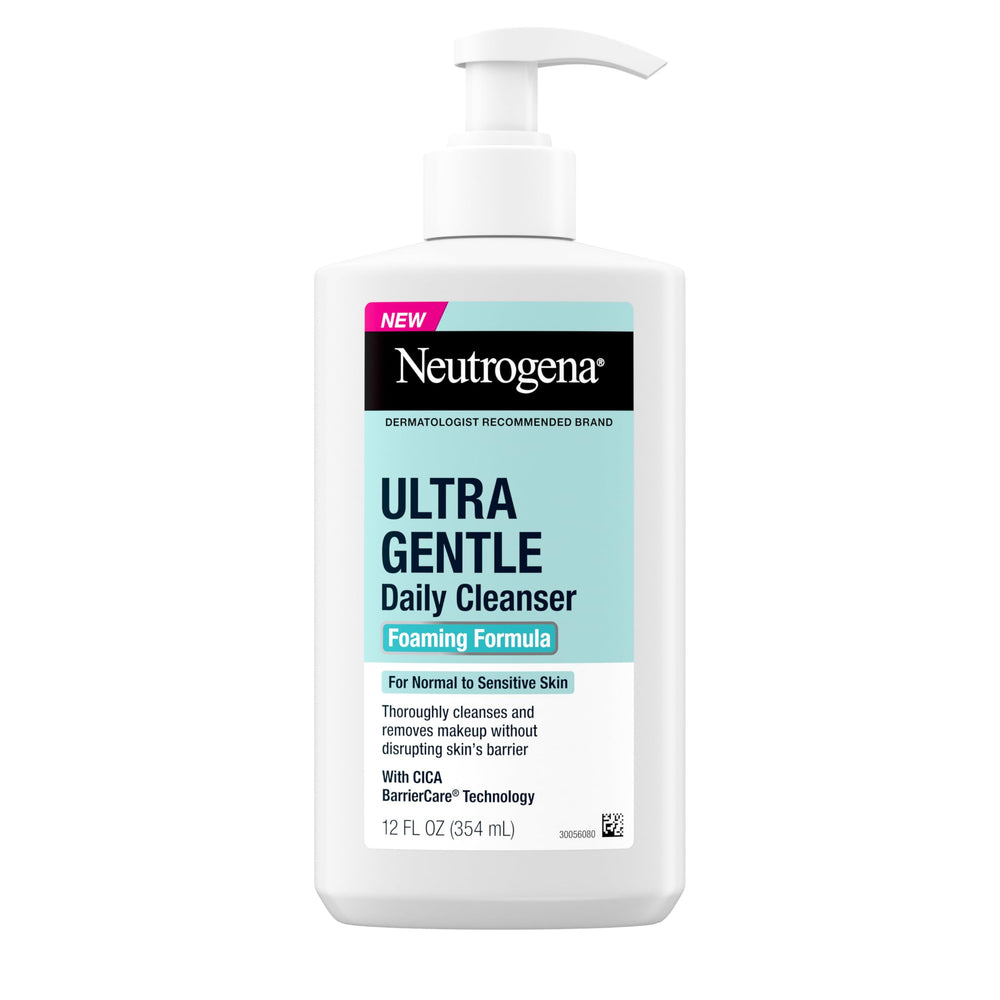 Neutrogena Ultra Gentle Foaming Cleanser bottle shown for a daily sensitive-skin cleanse.