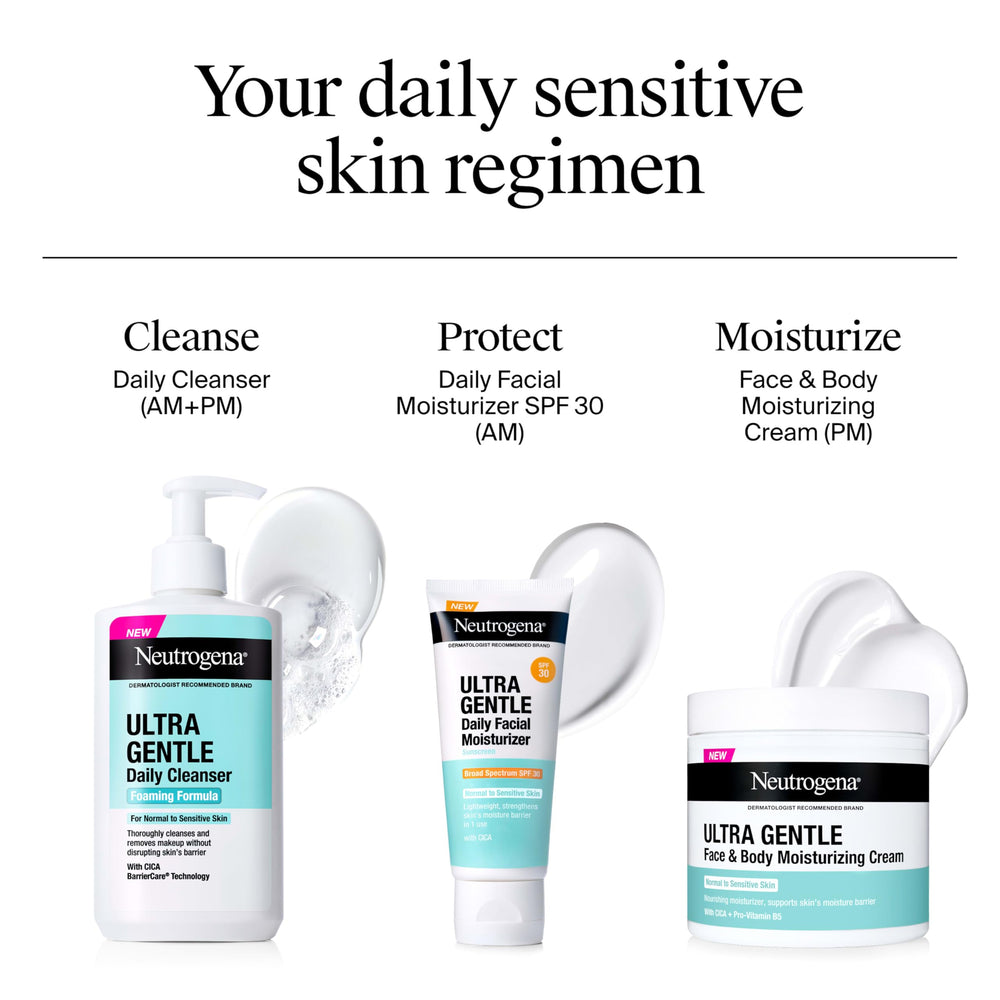 Neutrogena Ultra Gentle Foaming Cleanser hypoallergenic label communicates skin-friendly formula.