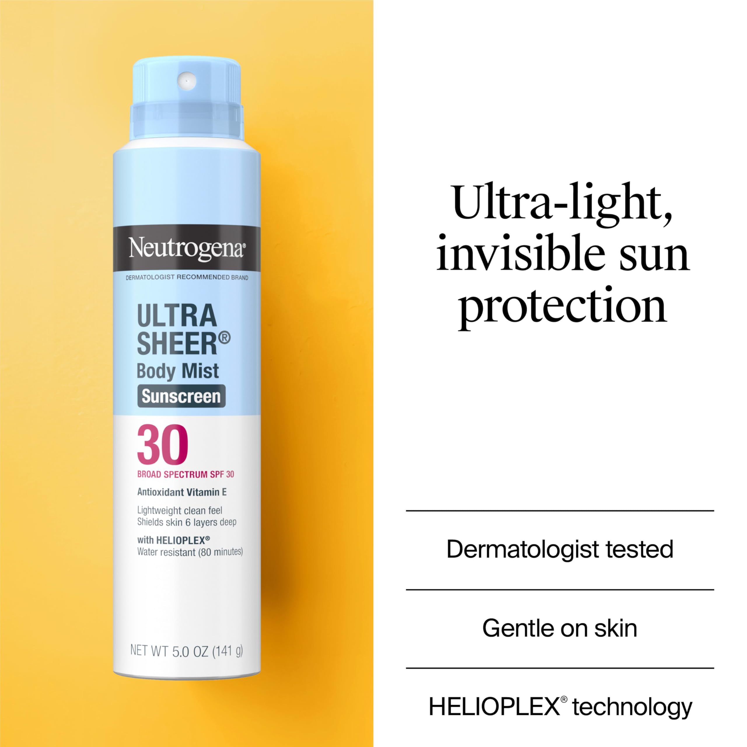 Neutrogena Ultra Sheer Body Mist on face and body for simple protection.
