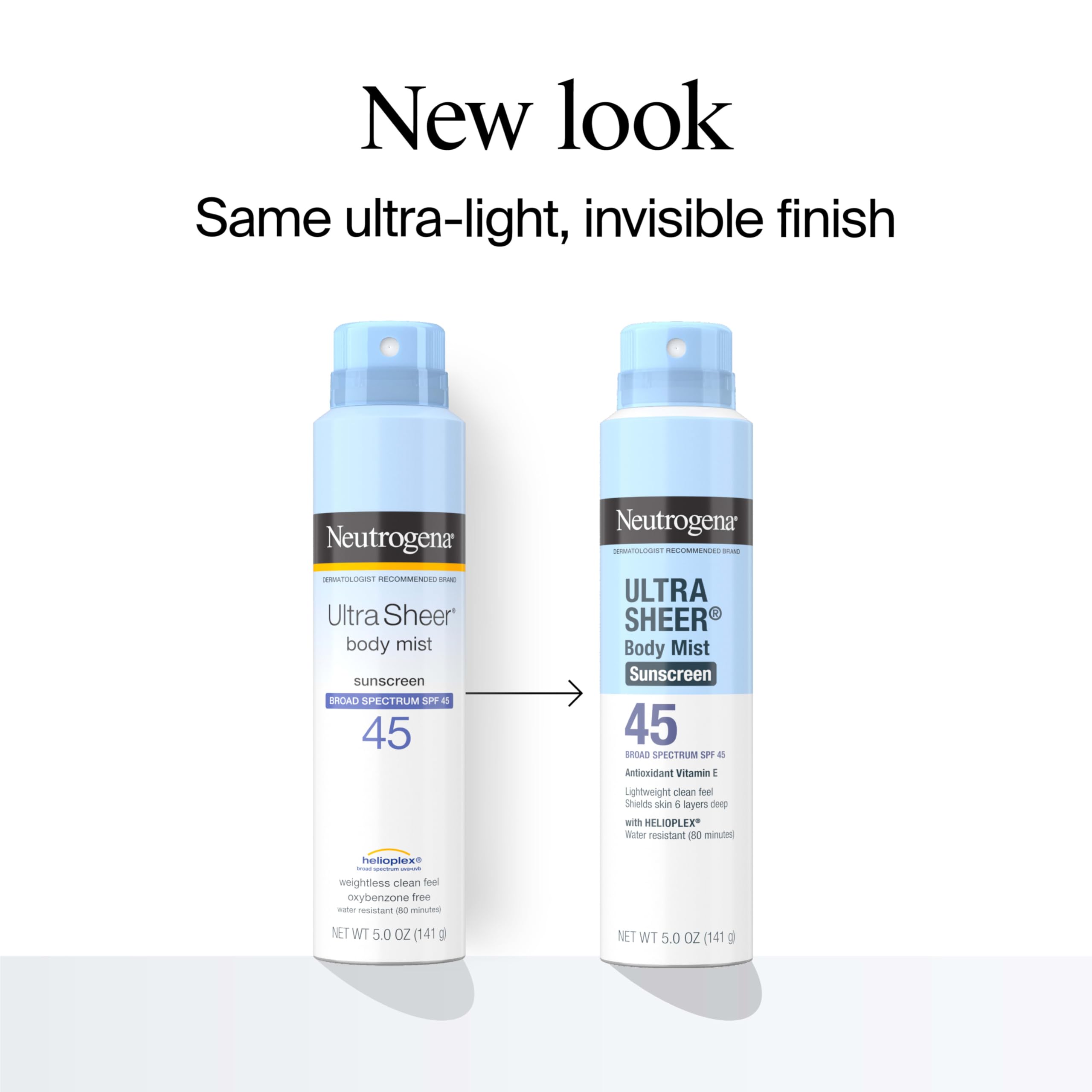 Neutrogena Ultra Sheer Body Mist on-face spray for fast, non-greasy coverage.