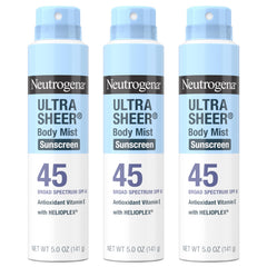Neutrogena Ultra Sheer Body Mist bottle with SPF 45 for quick protection.
