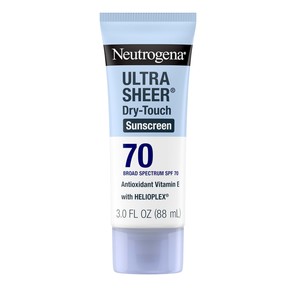 Neutrogena Ultra Sheer SPF 70, bote, protección ligera para uso diario al aire libre.