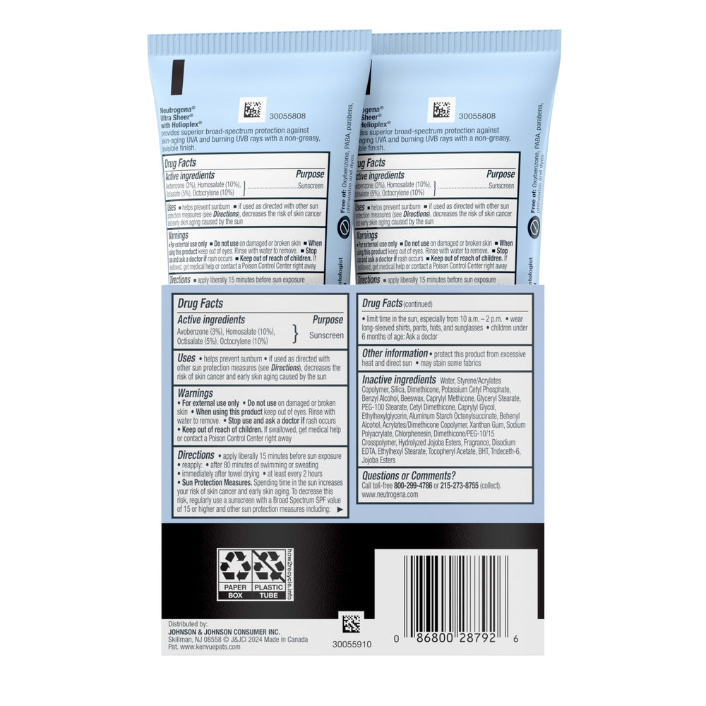 Neutrogena Ultra Sheer SPF 45, ligero y no comedogénico para poros.