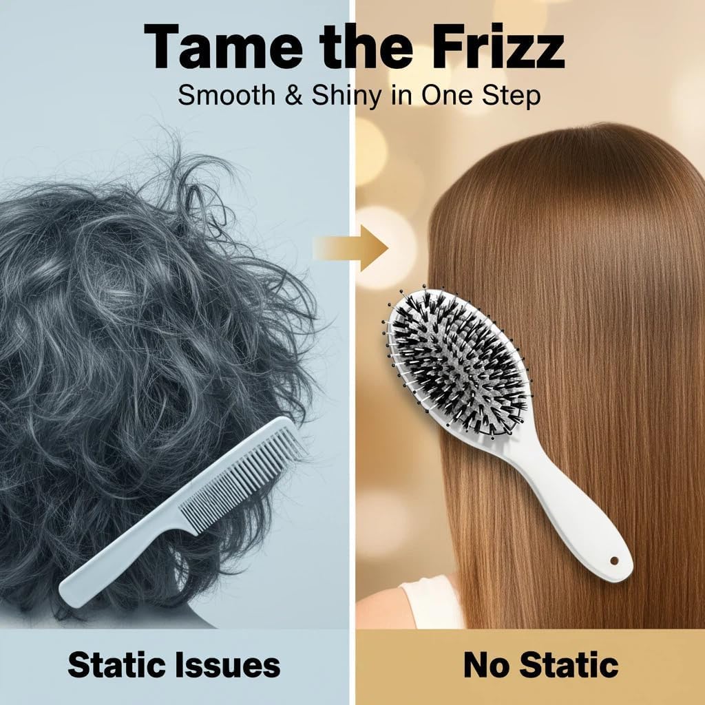 Nevecen boar bristle brush ergonomic handle enhances control.