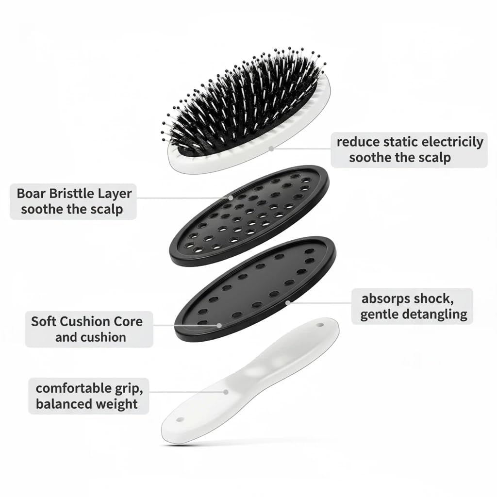 Nevecen boar bristle brush microsphere tips deliver soothing scalp massage.