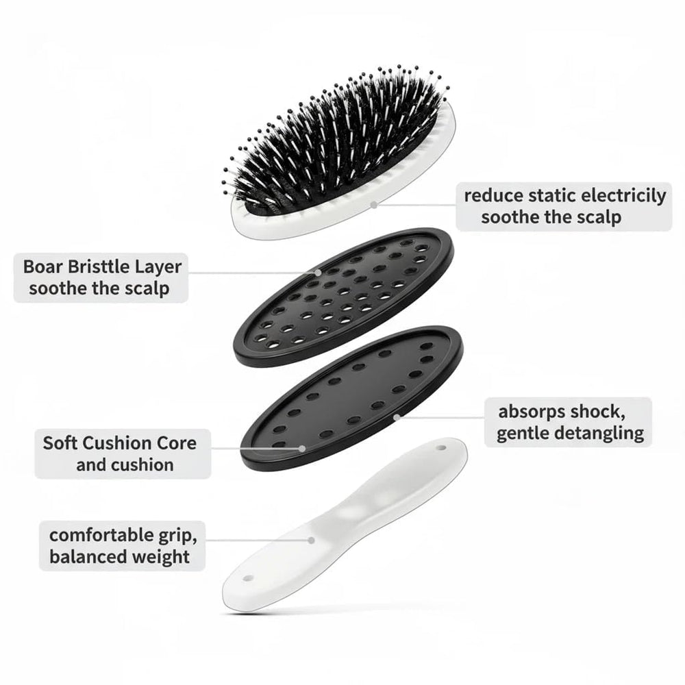 Nevecen boar bristle brush microsphere tips deliver soothing scalp massage.