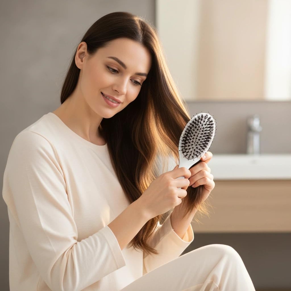 Nevecen boar bristle brush travel size ideal for on-the-go styling.