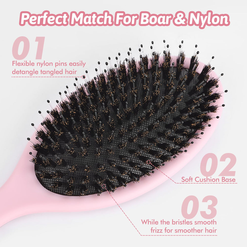 Nevecen paddle brush with air cushion to soften scalp and prevent pulling.