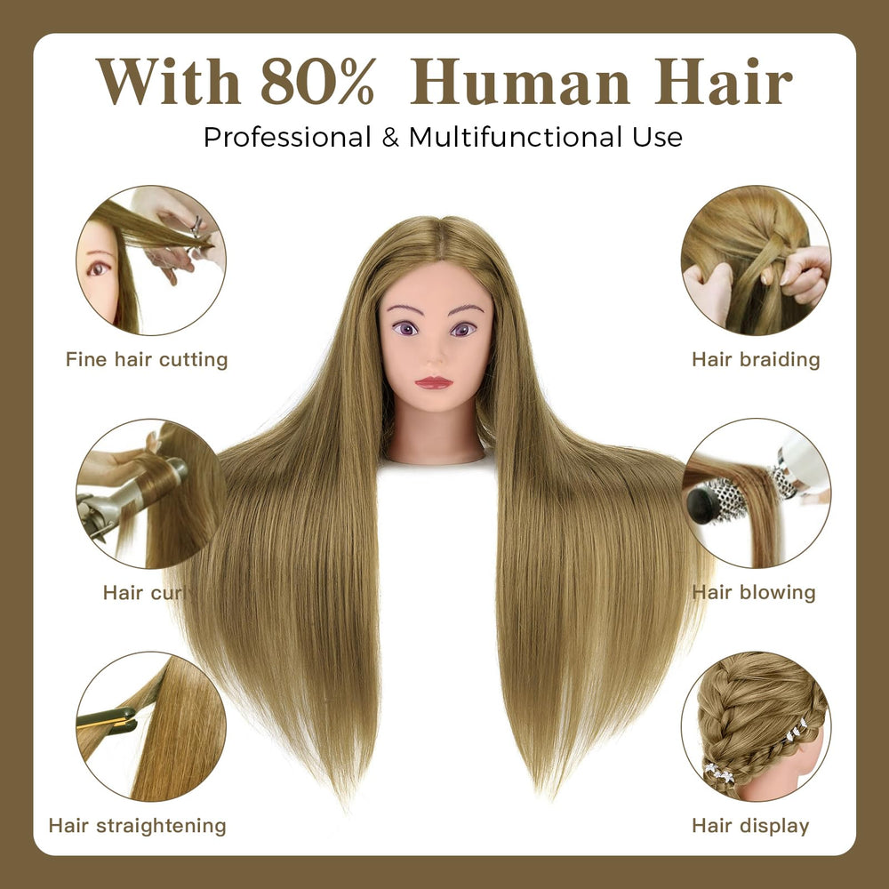 Neverland Beauty cosmetology head supports styling, cutting, and heat styling for training.