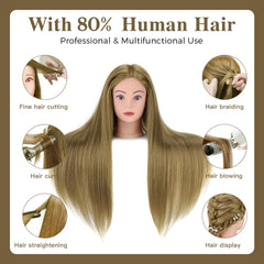 Neverland Beauty cosmetology head supports styling, cutting, and heat styling for training.