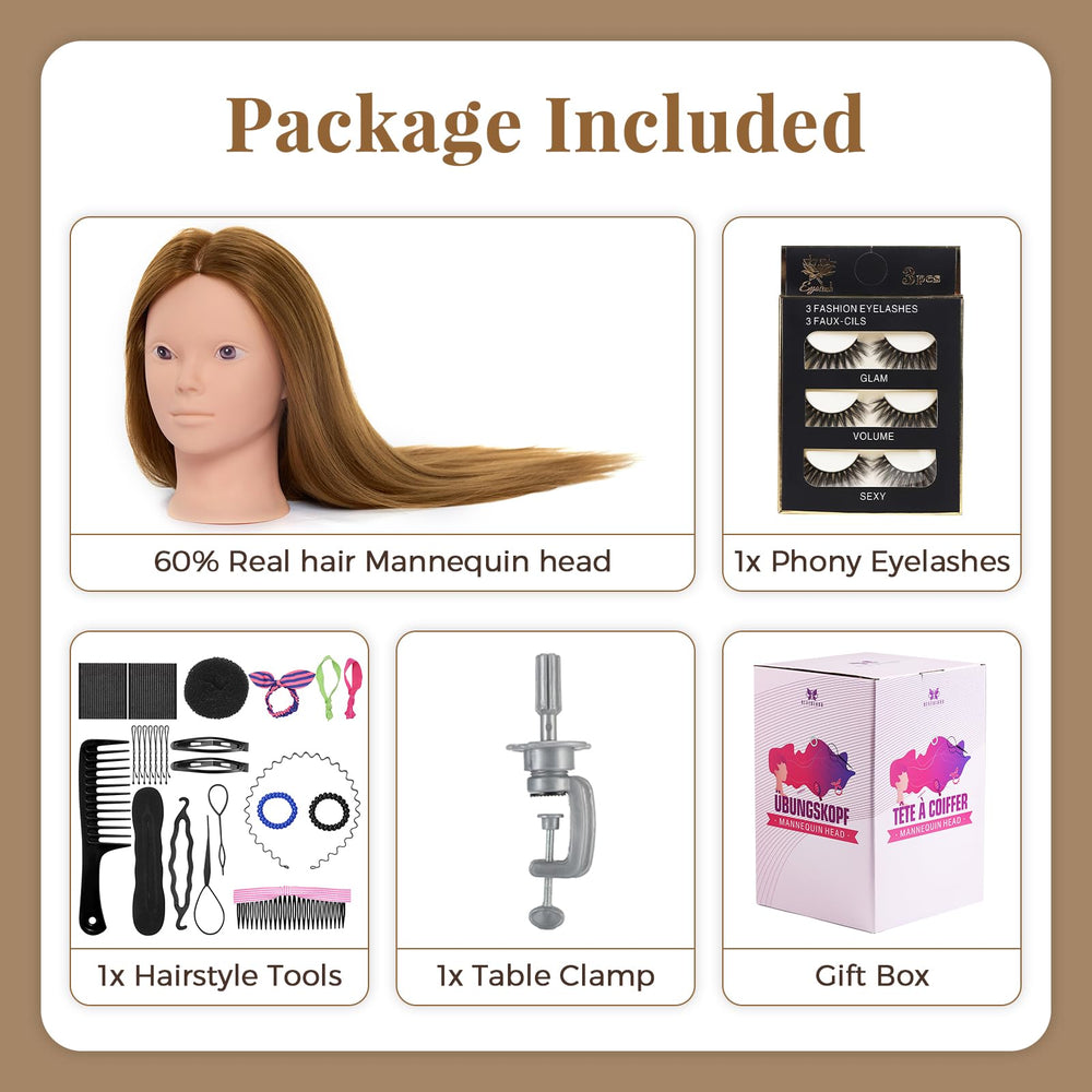 Neverland makeup-ready head supports makeup practice with hair styling.
