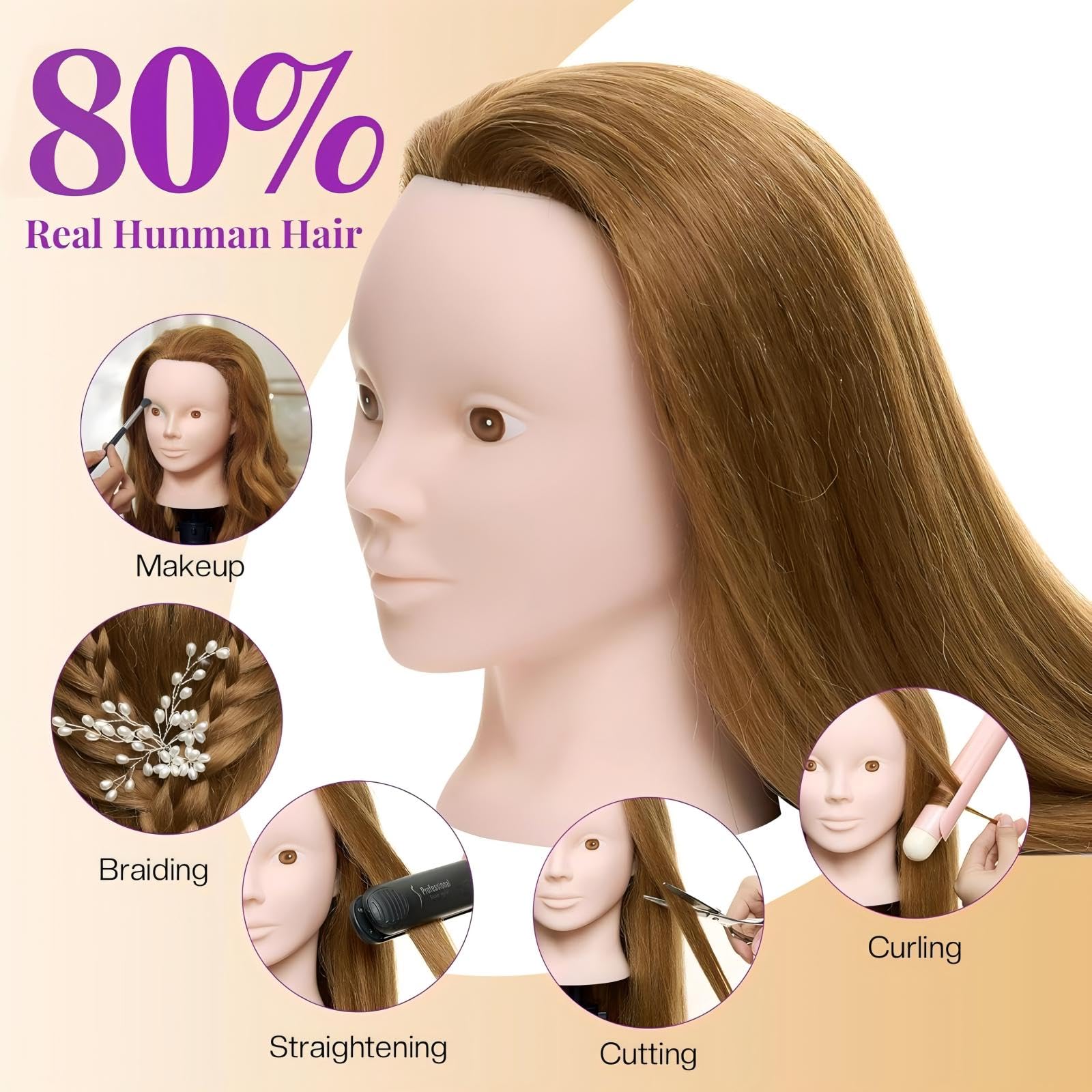 Neverland real-hair head with 80percent real hair enhances authentic styling practice.