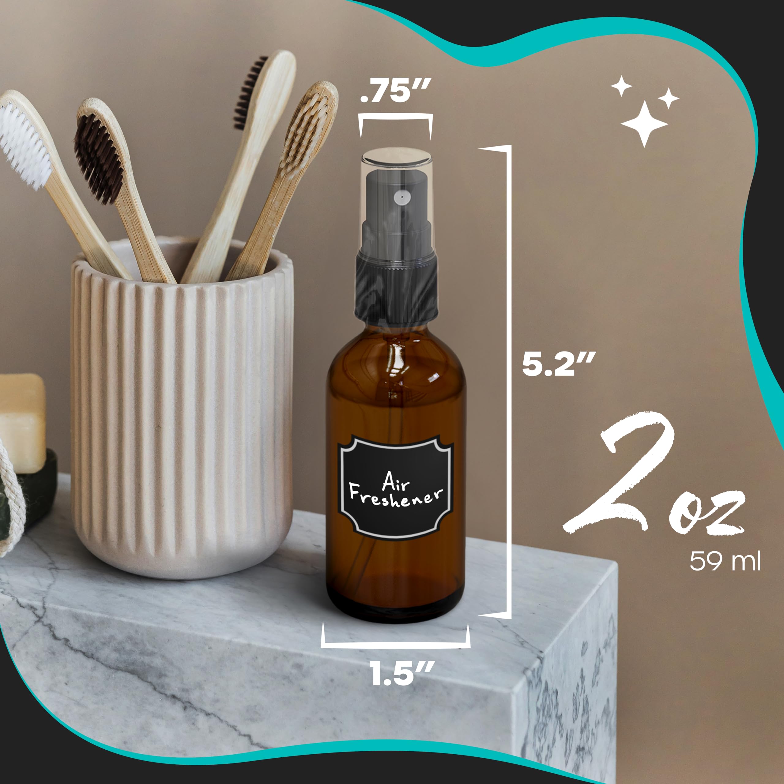 Nevlers amber glass spray bottle mist nozzle close-up for even spray
