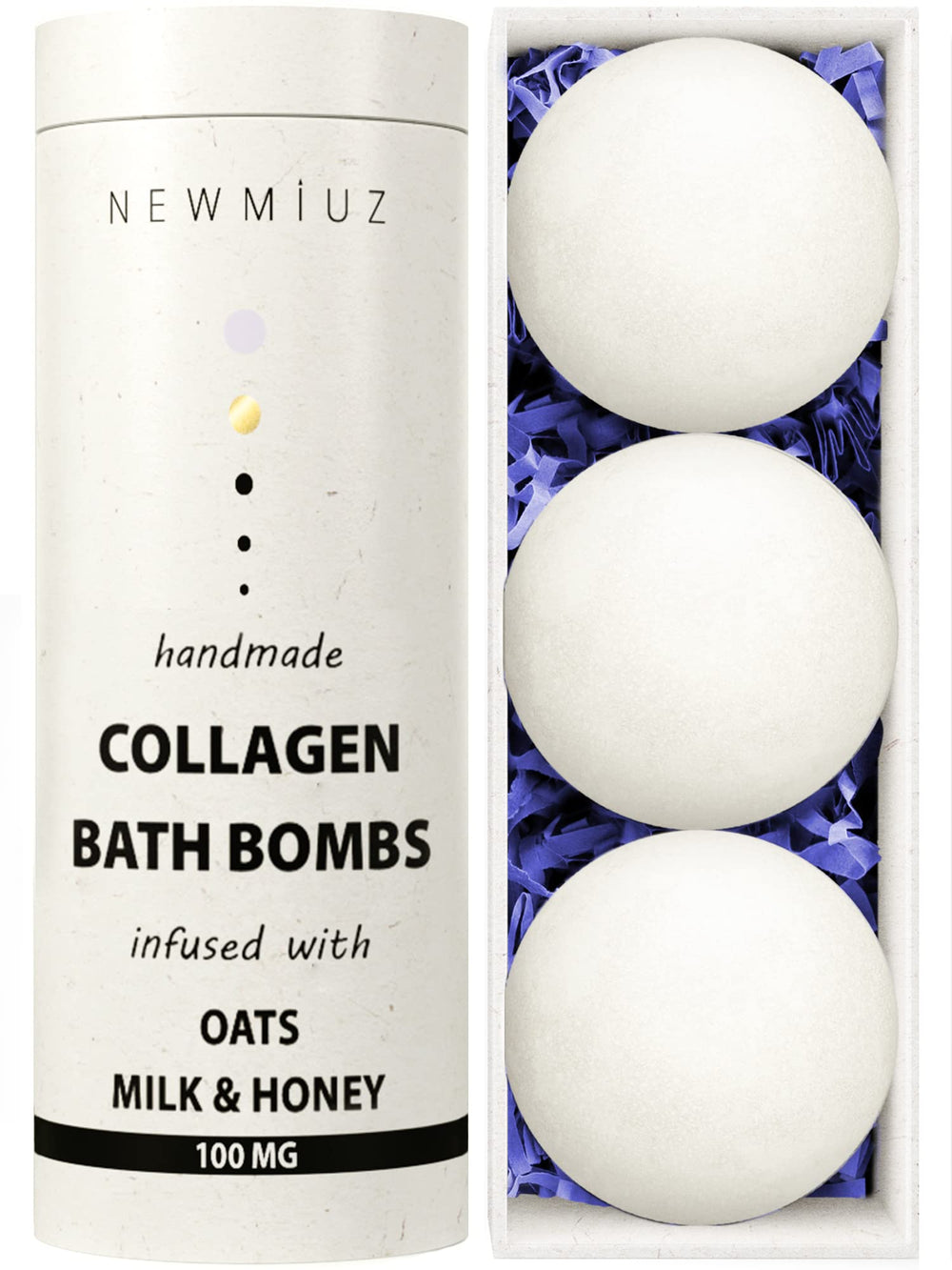 New Miuz bomba de baño cremosa con colágeno, piel suave tras cada uso.