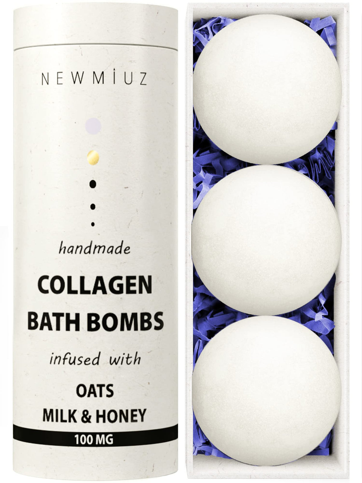 New Miuz bomba de baño cremosa con colágeno, piel suave tras cada uso.