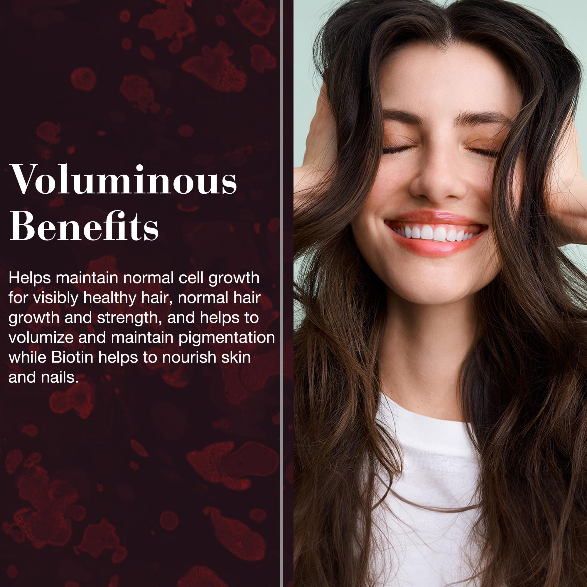 NEW NORDIC Hair Volume Tablets biotin closeup emphasizes 3000 mcg Biotin.