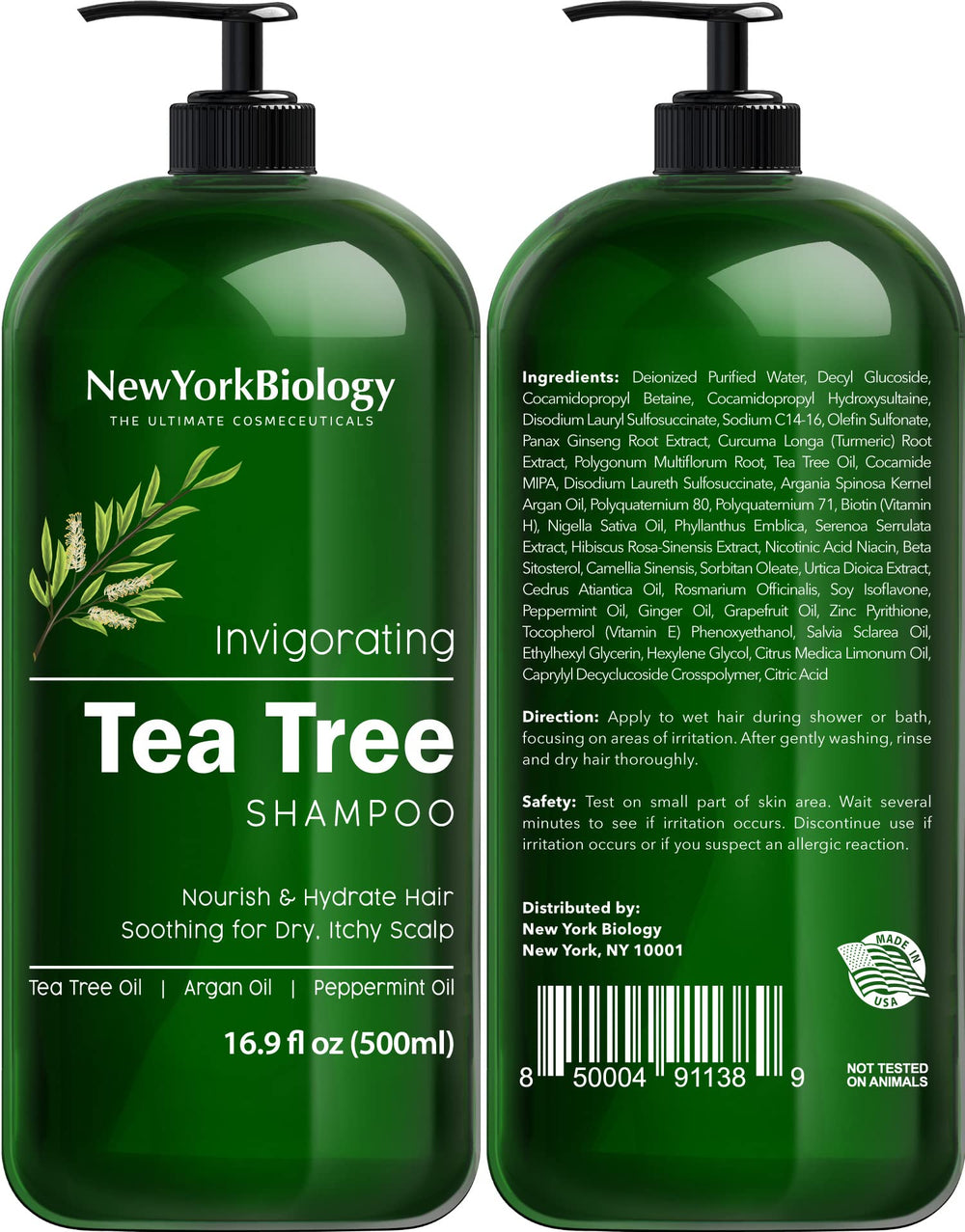 NEW YORK BIOLOGY Acondicionador de árbol de té, botella, suaviza el cabello.