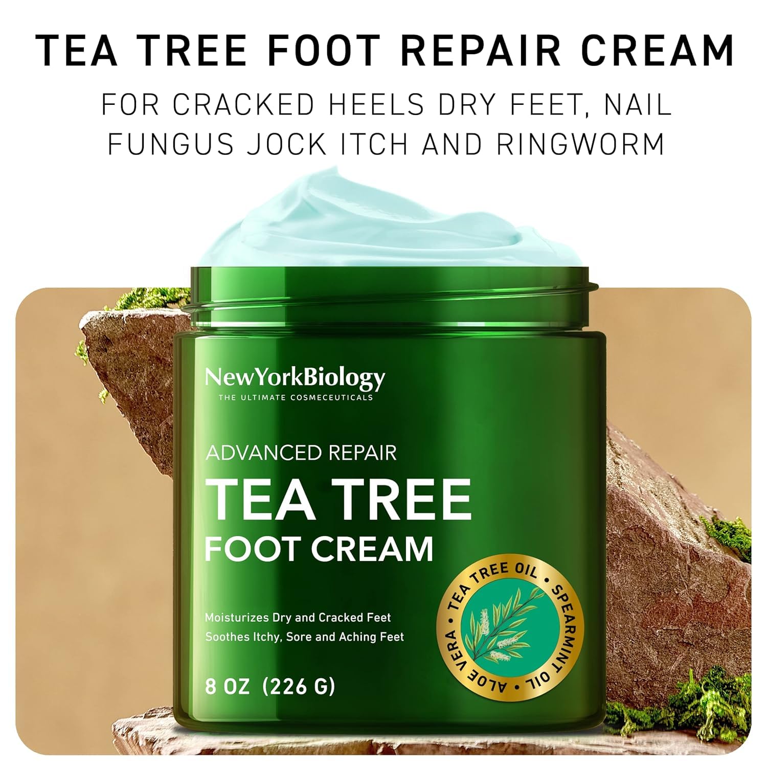 New York Biology athletic foot area with cream, addressing itch and dryness.