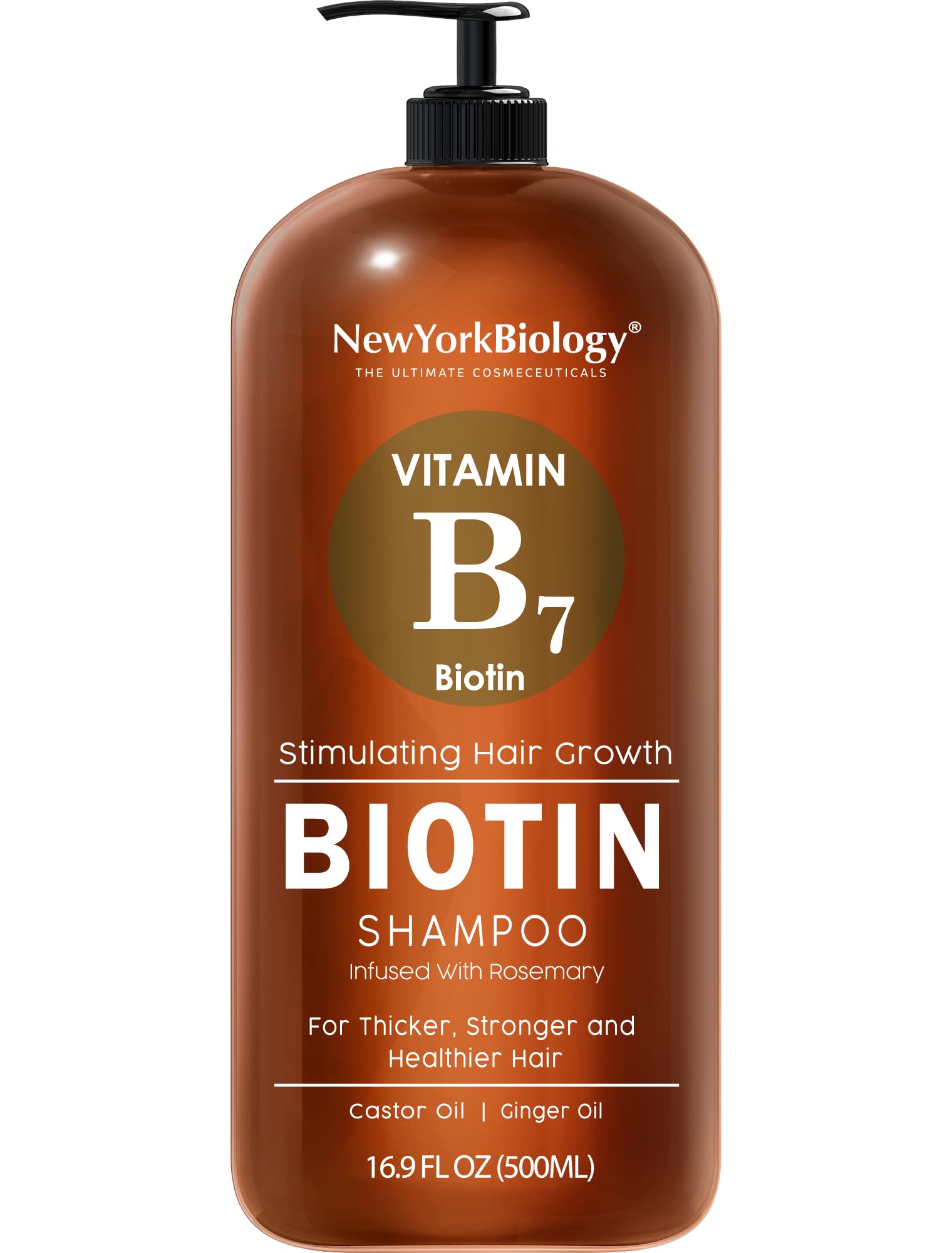 NEW YORK BIOLOGY champú de biotina: botella visible para cabello más grueso.