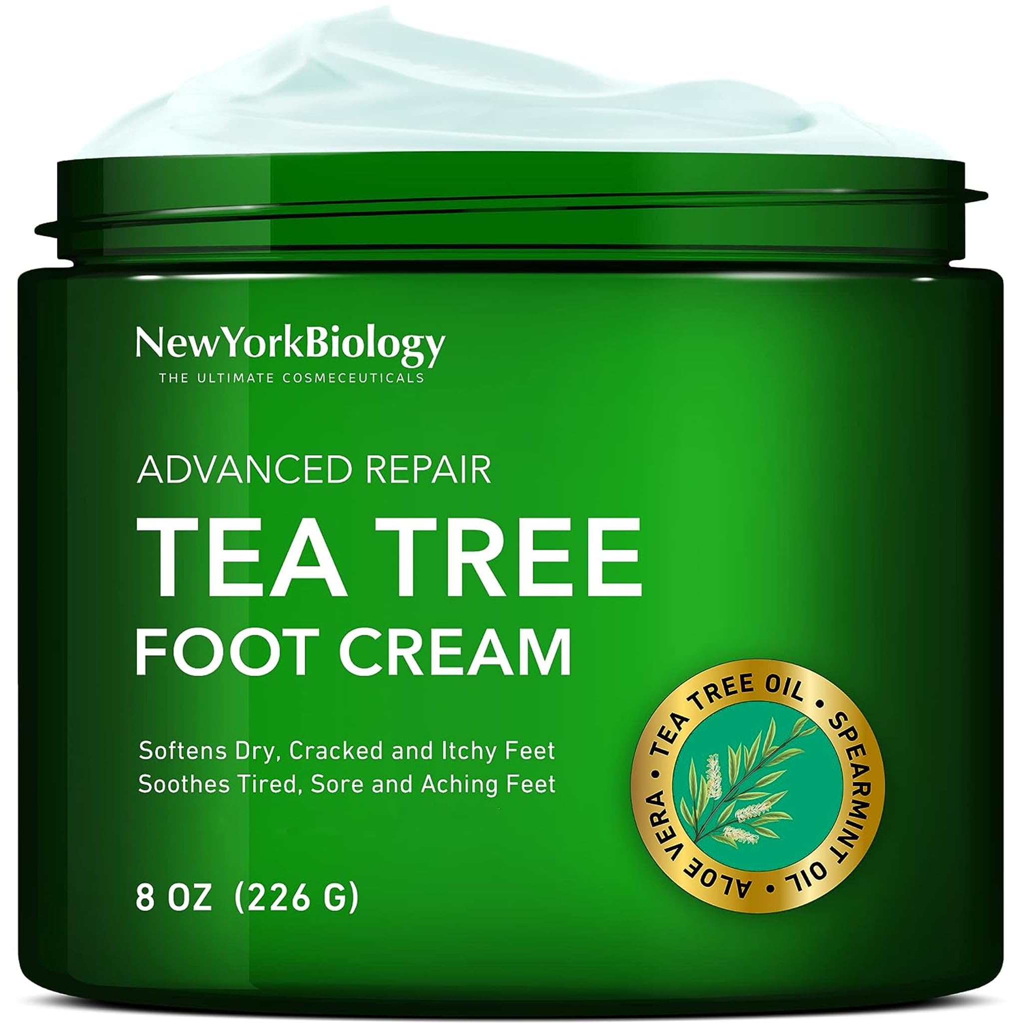 New York Biology Crema para pies con árbol de té, hidratación diaria.