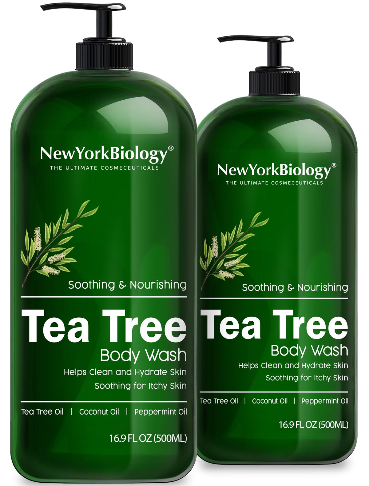 New York Biology Tea Tree Body Wash bottle for daily cleansing and skin soothing.