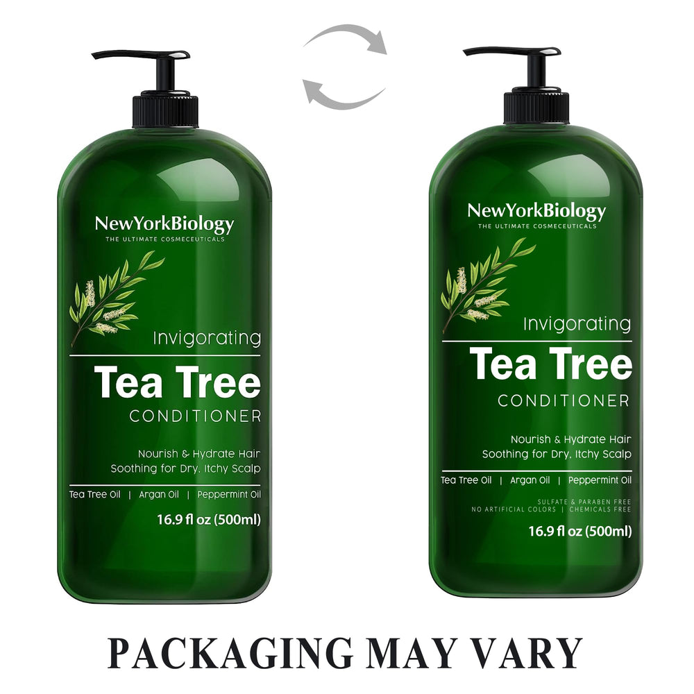 New York Biology Tea Tree Conditioner, textura cremosa durante la aplicación, limpia suavemente.