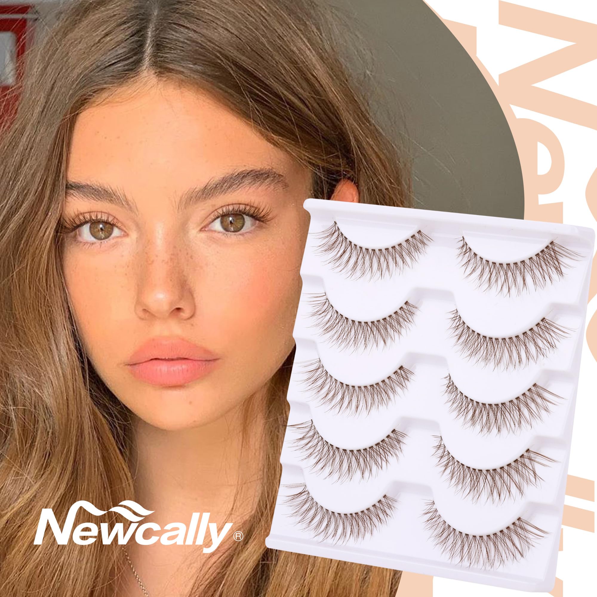 Newcally Brown Lashes 3D volume for salon like look at home
