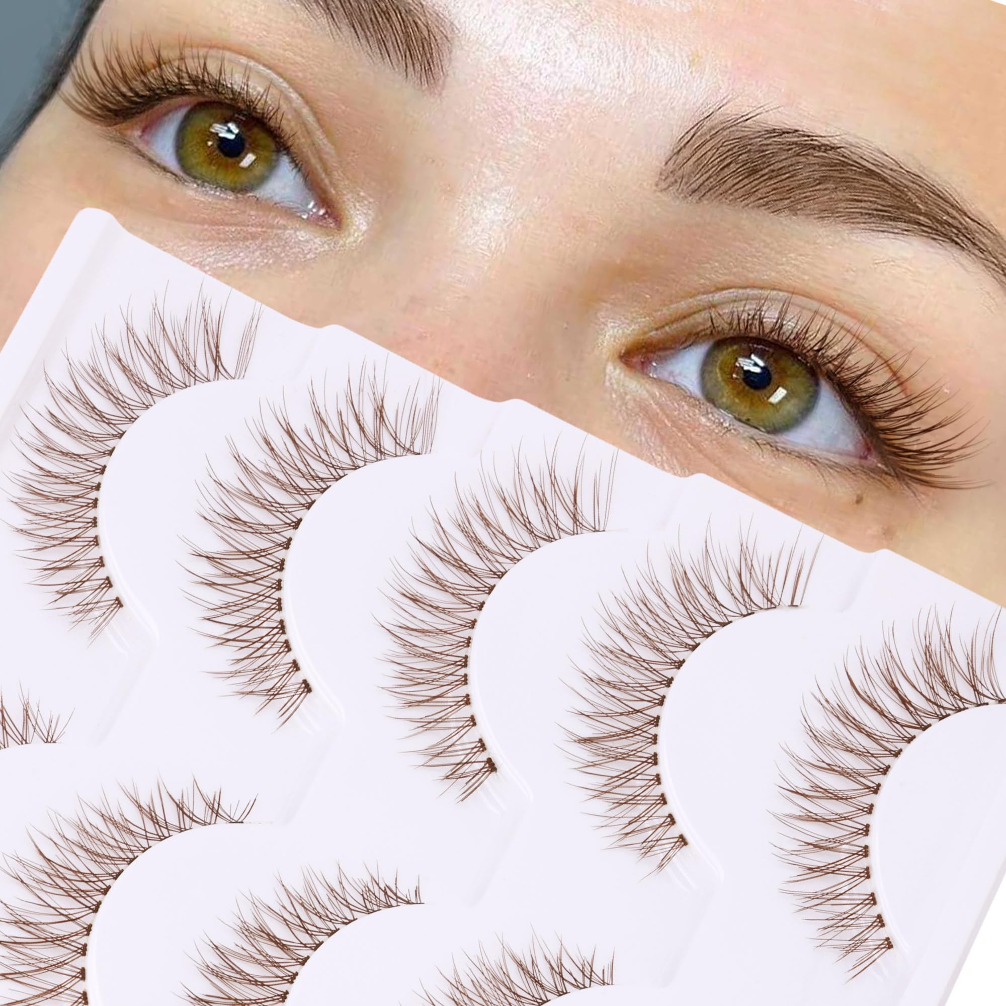 Newcally Brown Lashes natural look close-up for seamless blend with light hair