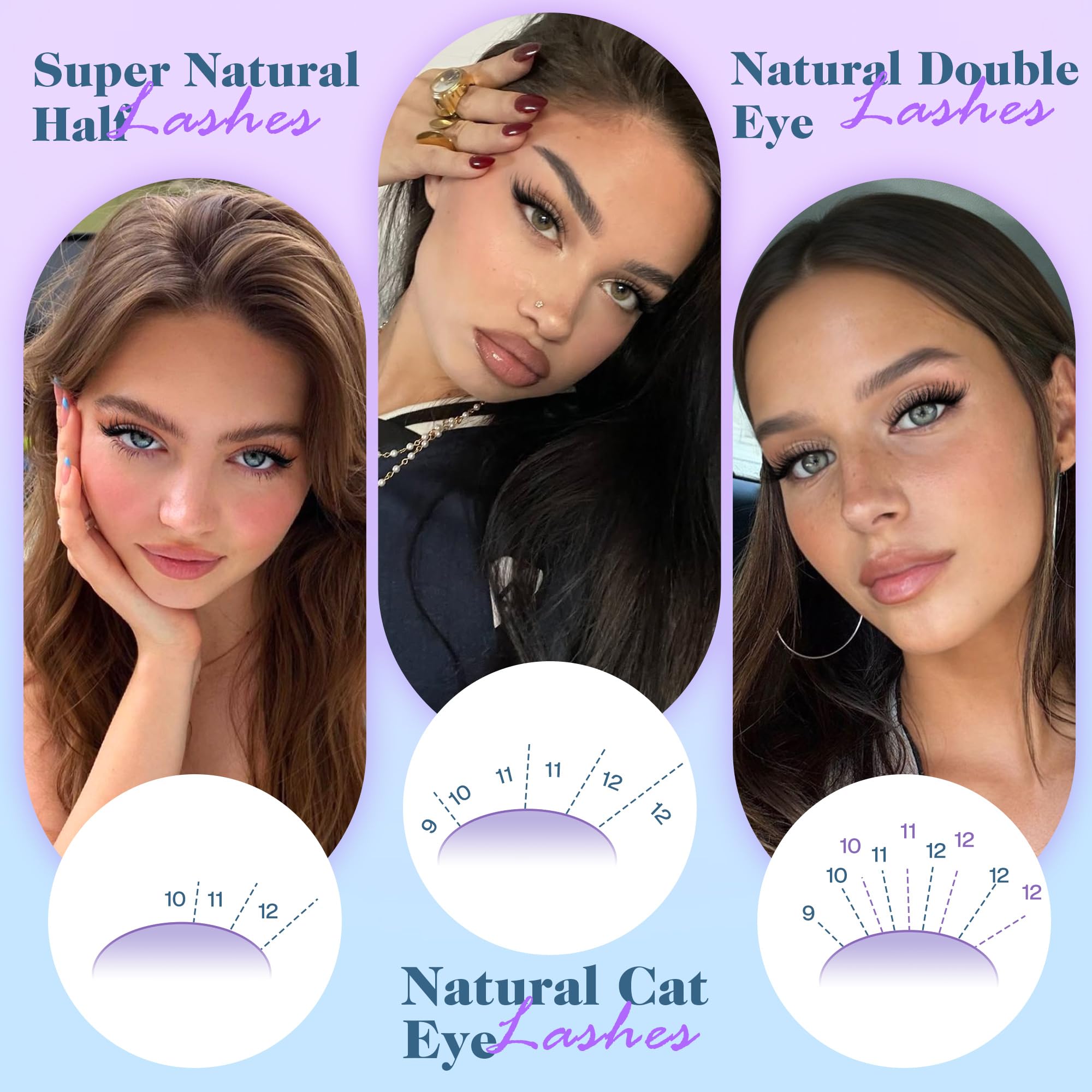 Newcally C-curly short lash clusters blend with natural lashes for a wispy effect