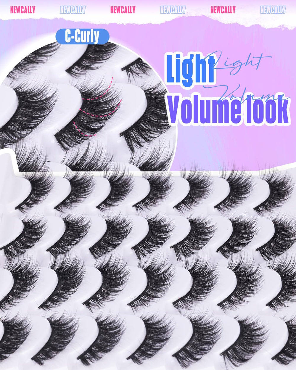 Newcally Cat Eyes Wispy Lashes 14-pair pack for versatile looks