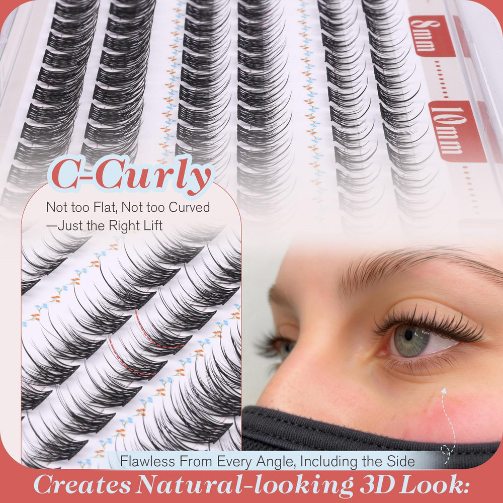 Newcally clean girl eye look achieved with delicate lash clusters.