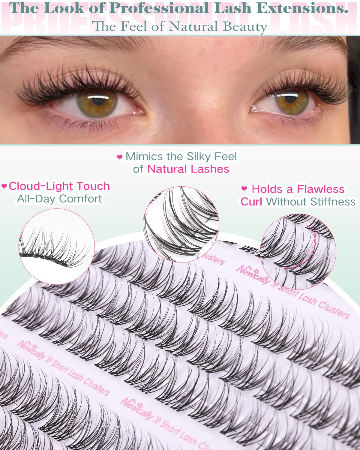 Newcally clear lash band closeup for seamless wear.