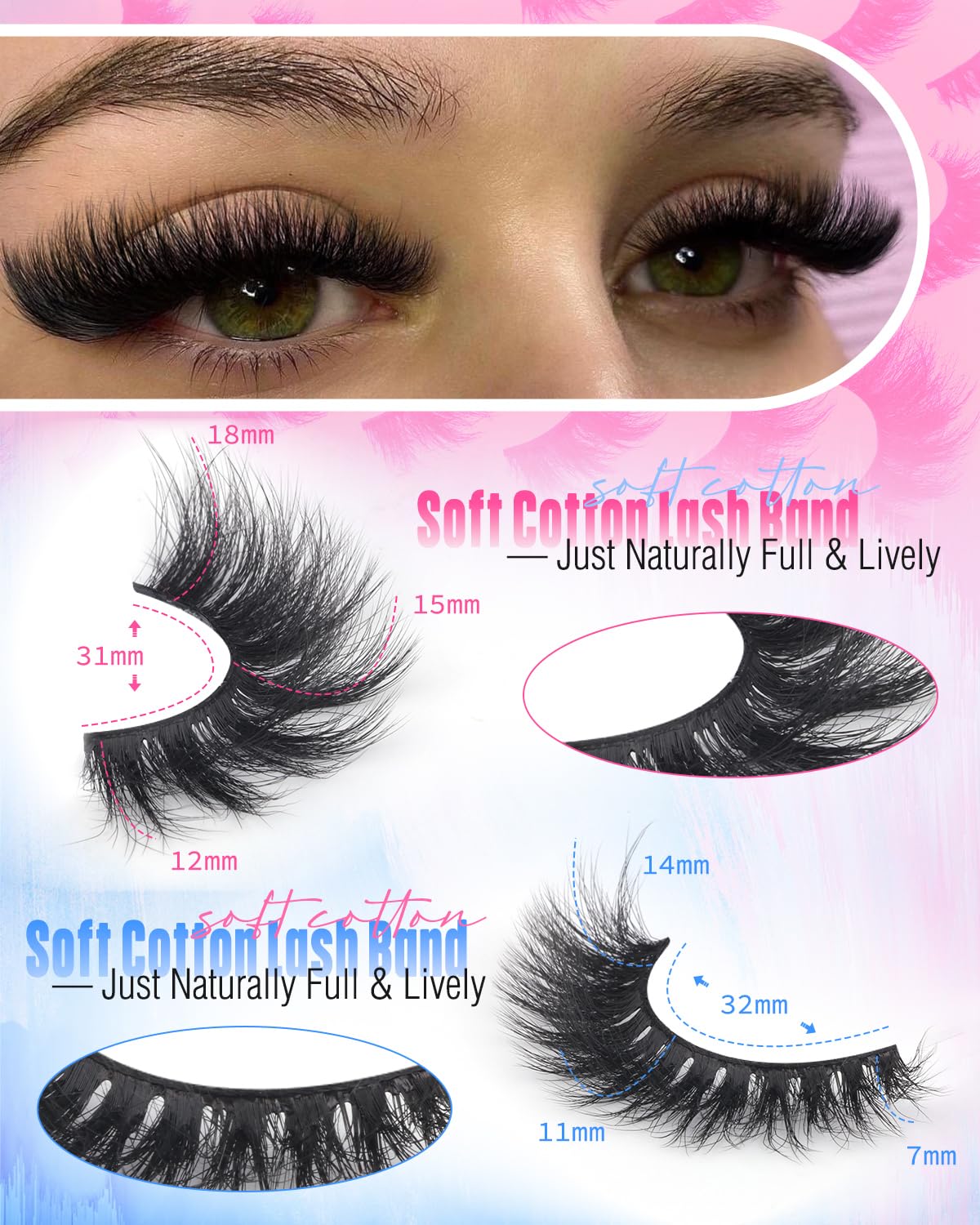 Newcally flexible cotton lash band provides comfortable wear all day.