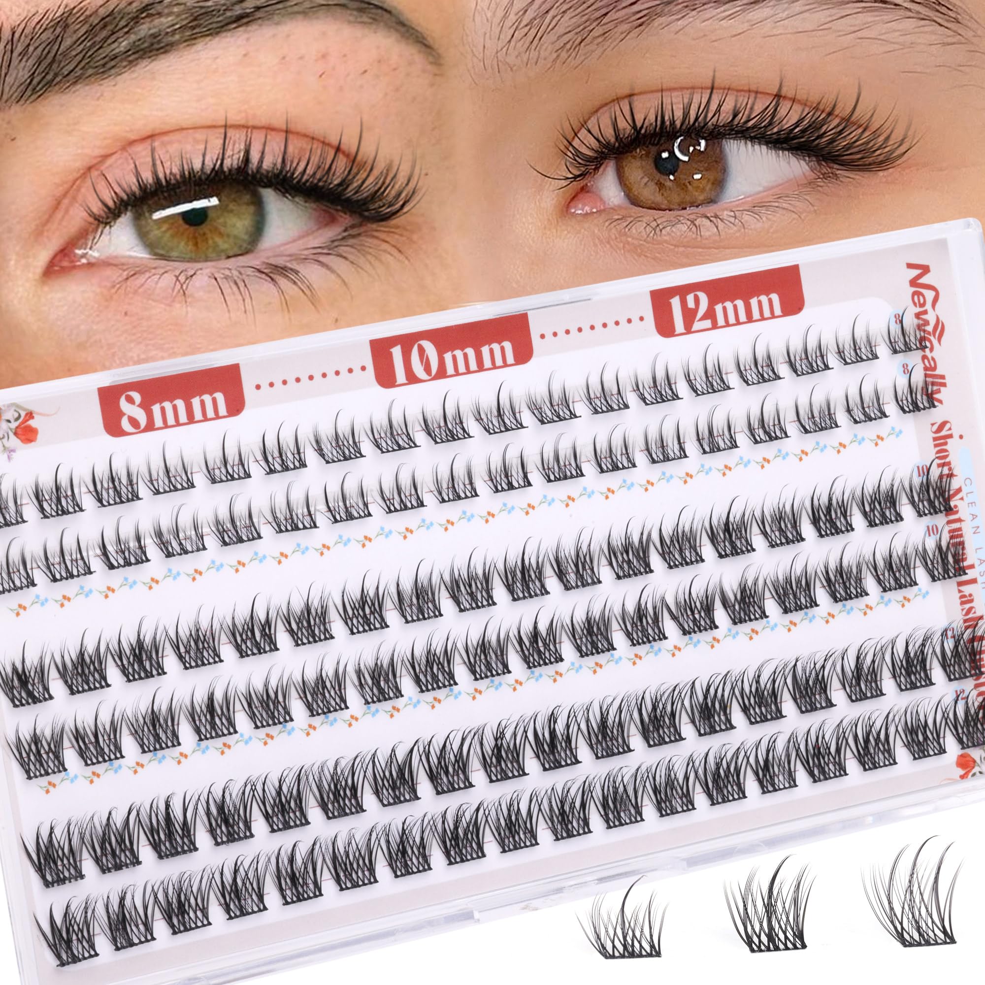 Newcally natural lash clusters 8-12mm for lightweight daily enhancement.